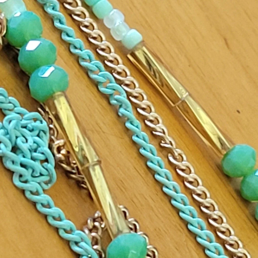 Vintage Mint Feather Necklace Multi Strand Boho Statement 31 Inch